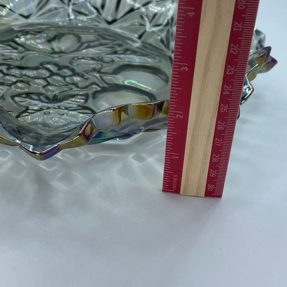 Vintage Federal Glass Pioneer Smoke Iridescent Carnival glass ruffled bowl.